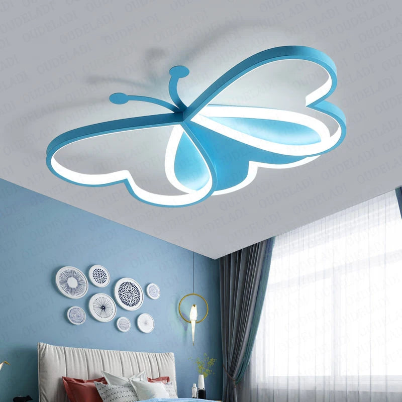 Nordic children's room bedroom light LED ceiling light pink / blue cartoon butterfly bedroom light AC85 - 265V