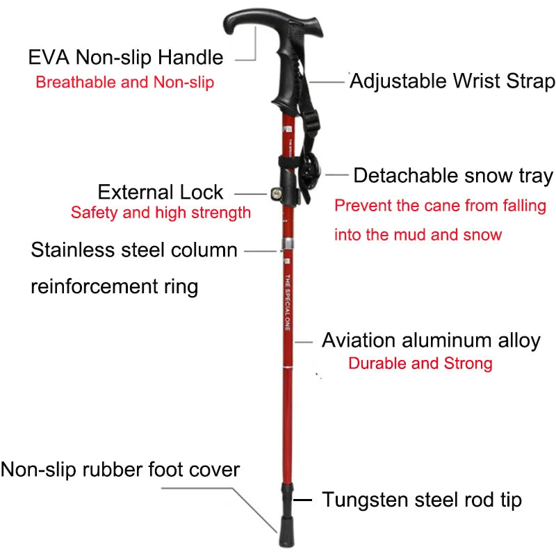 Outdoor 5-Section Folding Trekking Poles Collapsible Climbing Hiking Stick Adjustable Canes Aluminum Alloy Walking Poles Sticks