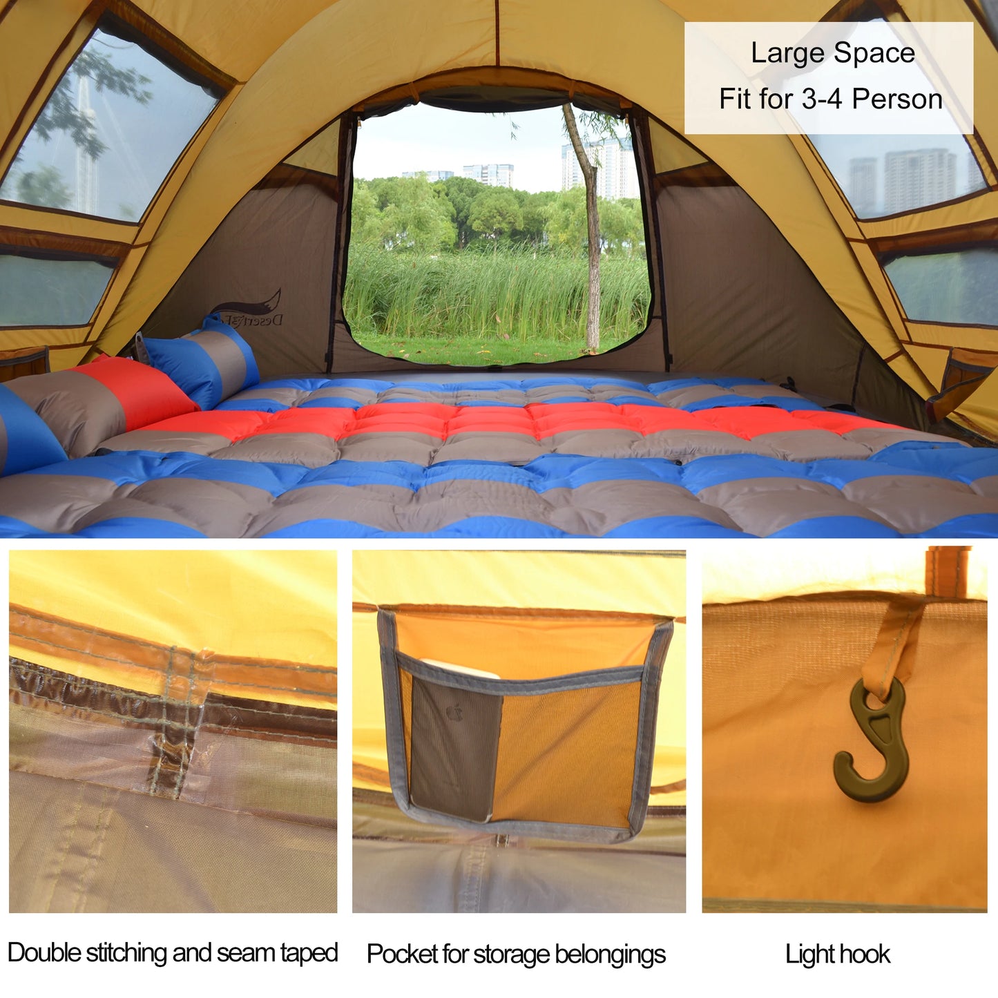 Desert&Fox Outdoor Camping Tents 3-4 Person Automatic Pop Up Instant Tent Hiking Travelling Tourist Fishing Beach Tents Awnings