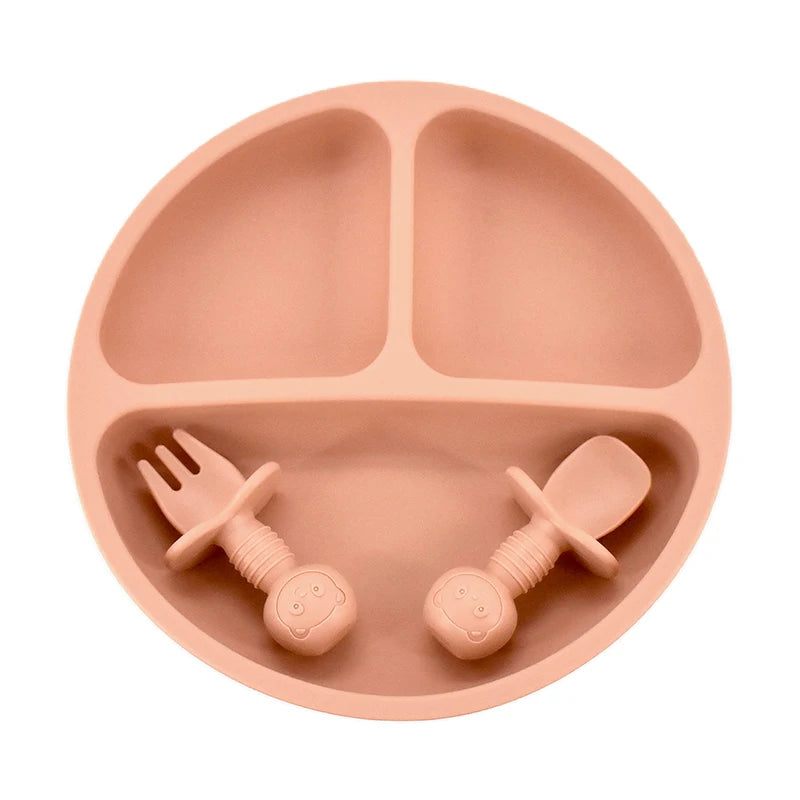 Baby Silicone Dining Plate Set Solid Cute Smile Cartoon Children Dishes Toddle Training Tableware Kids Feeding Bowls BPA FREE