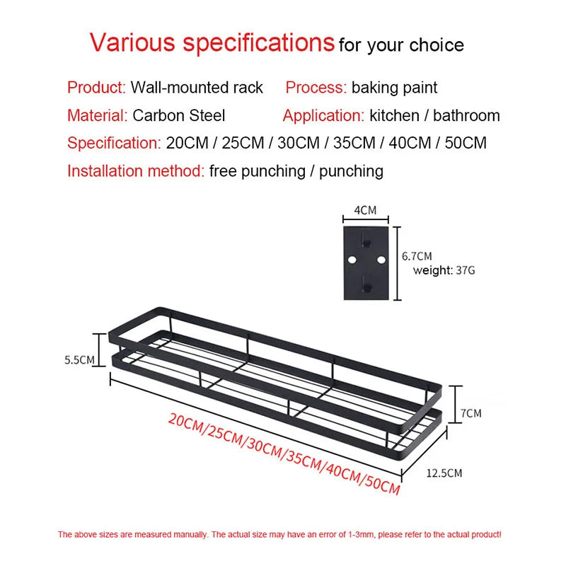 20/25/30/35/40/50cm Storage Seasoning Rack Punch-free Kitchen Bathroom Rack Spice Rack Carbon Steel Wall Hanging Corner Shelf