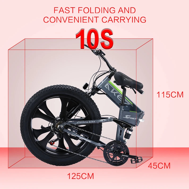 Electric Bike 1000W Motor Bikes Bicycles 48V ELECTR BIKE Mountain Bike Snow Bicycle 26×4.0 Fat Tire e bike Folded ebike Cycling