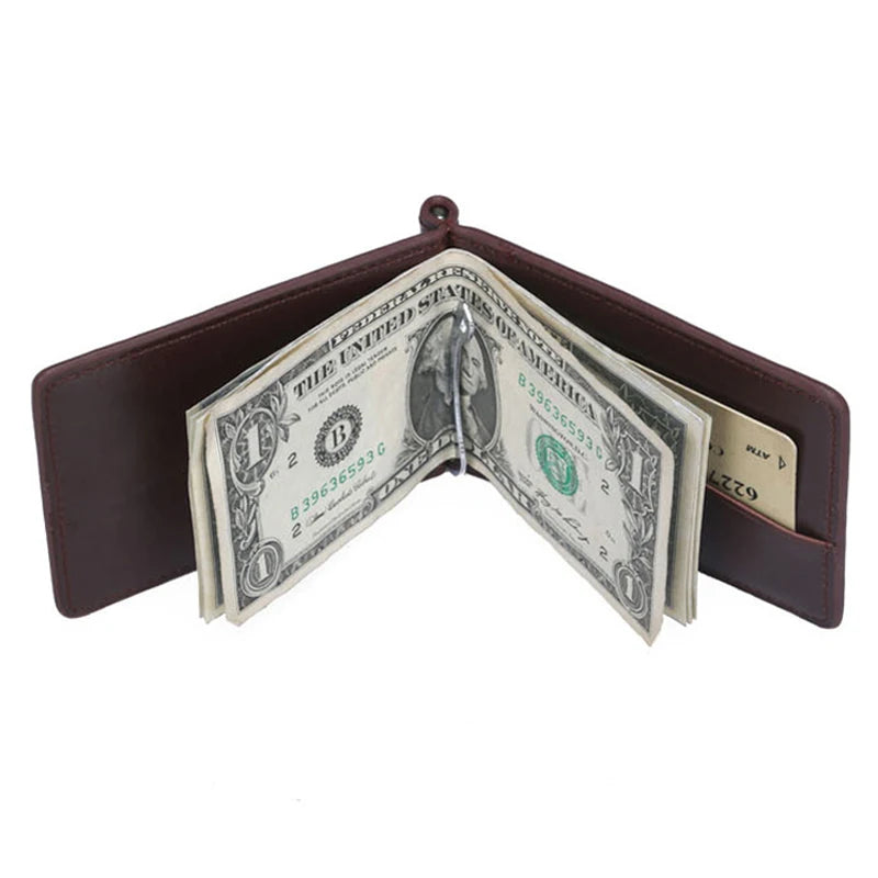 New Mini Men's Leather Money Clip Wallet With Coin Pocket Thin Purse For Man Magnet Hasp Small Zipper Money Bag