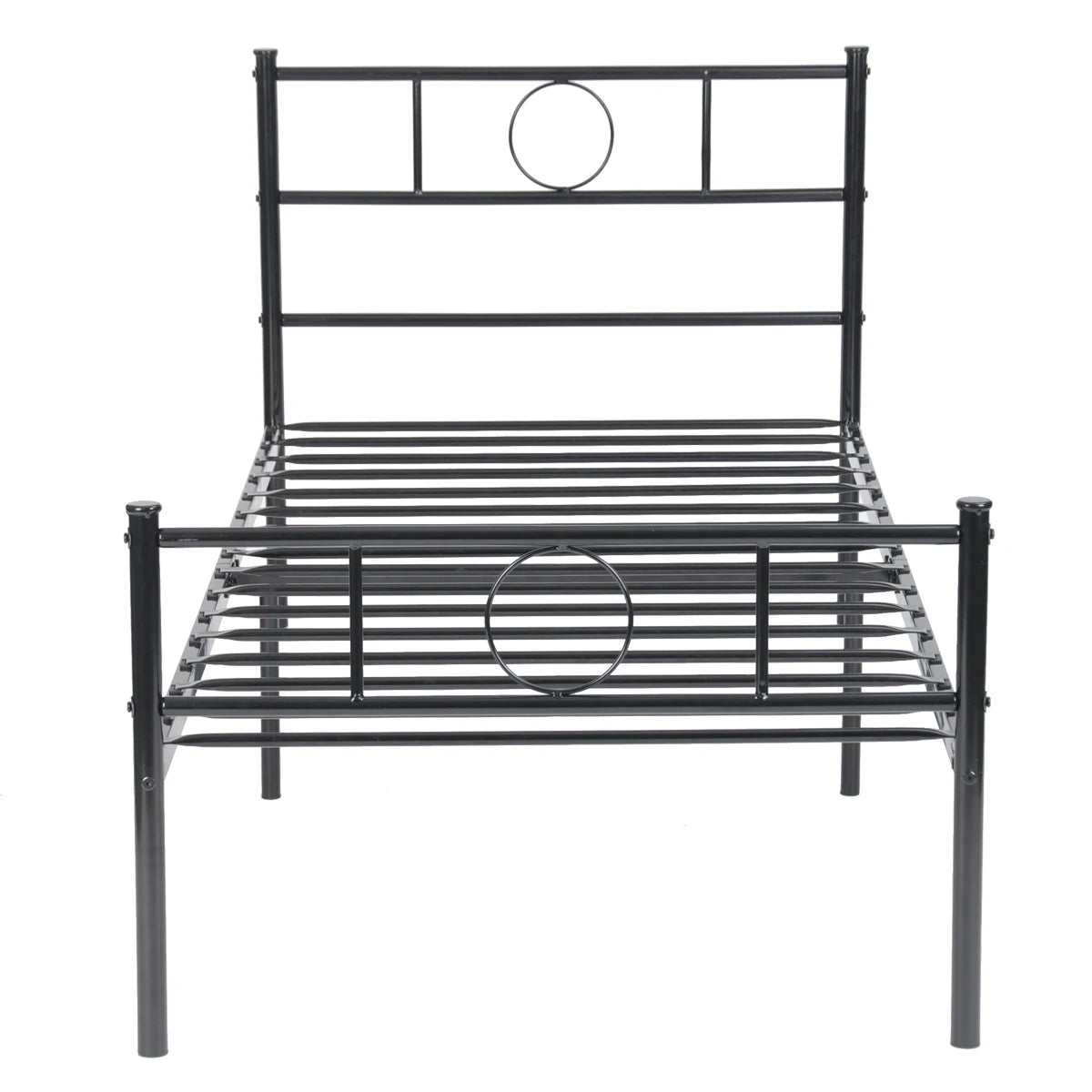 Twin Size Metal Single Bed/Platform Bed Frame/Foundation with HeadBoard & Footboard 195x92x33CM Black[US-W]