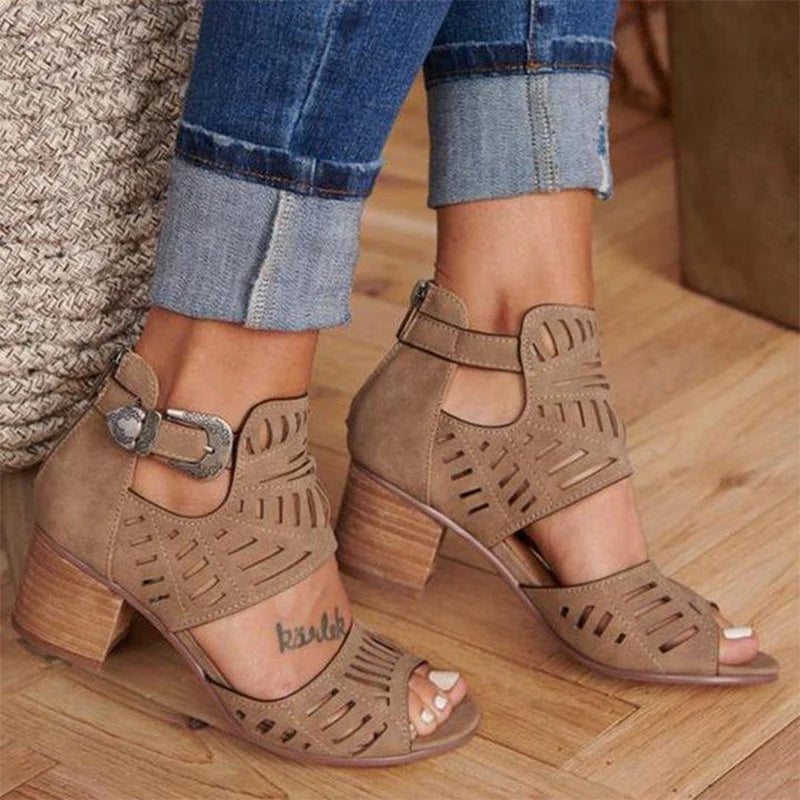 Women Wedge Sandals Mid Heel Summer Slip-on Buckle Ladies Shoes Artificial Open Toe Casual Wedding Pumps Women Sandalias