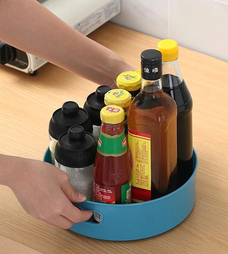 360 Rotating Tray Kitchen Storage Containers for Spice Jar Snack Food Tray Bathroom Storage Box Non Slip Cosmetics Organizer