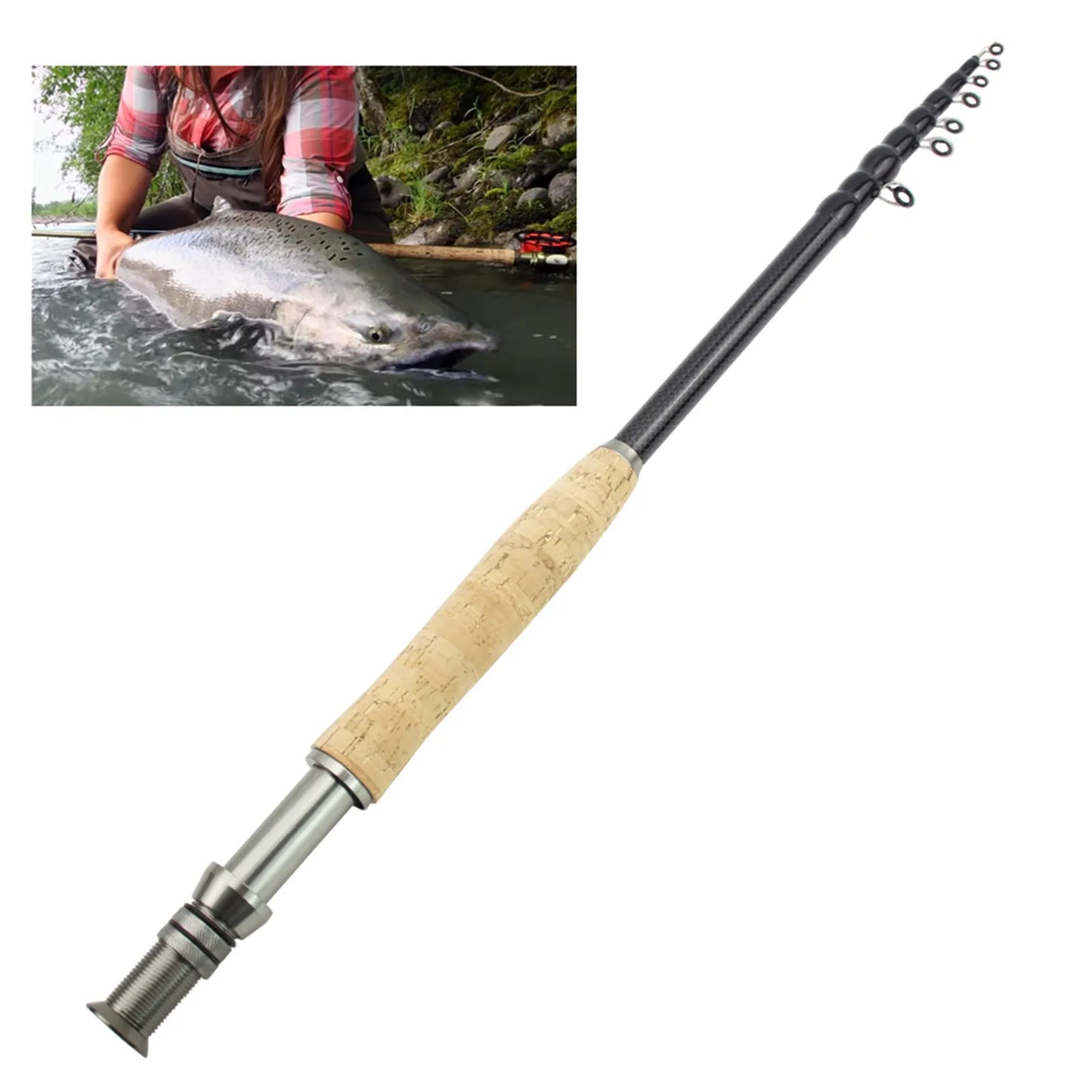 NEW 2.1M 2.4M 2.7M 3.0M telescopic Fly Fishing Rod Portable Carbon UltraLight Fast Action Fly Fishing Rod Cork handle Tackle