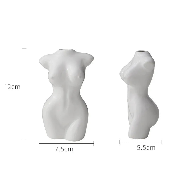 Cute Small White Black Gold Silver Bust Vases Female Body Art Vase Glazed Ceramic Decorative Figurines Home Decor Creative Gifts