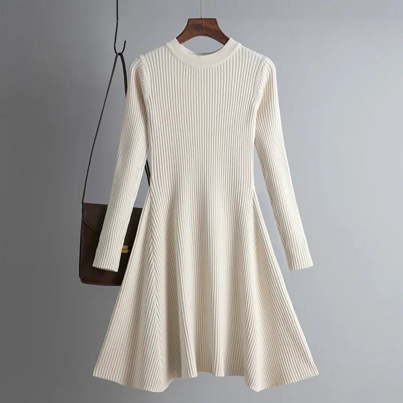 Simple Basic Autumn Winter A-Line Thick Sweater Dress Women Elegant Knit Dresses Female Slim Mini Robe Knitting Women's Clothing