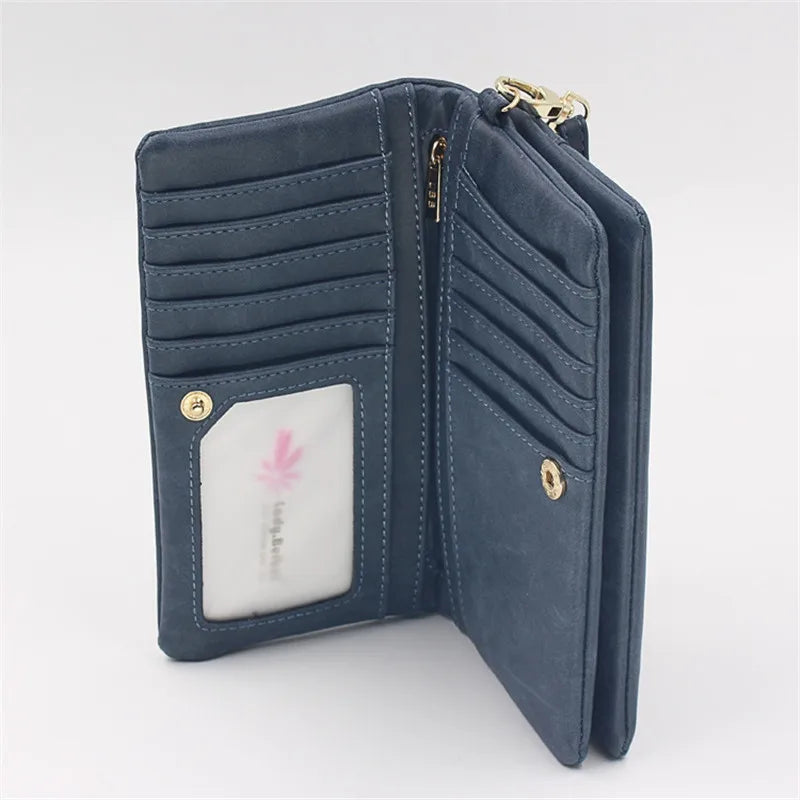 2023 New Vintage Frosted Double Zipper Long Wallet Large Capacity Women Folding Mobile Bag Women Wallet