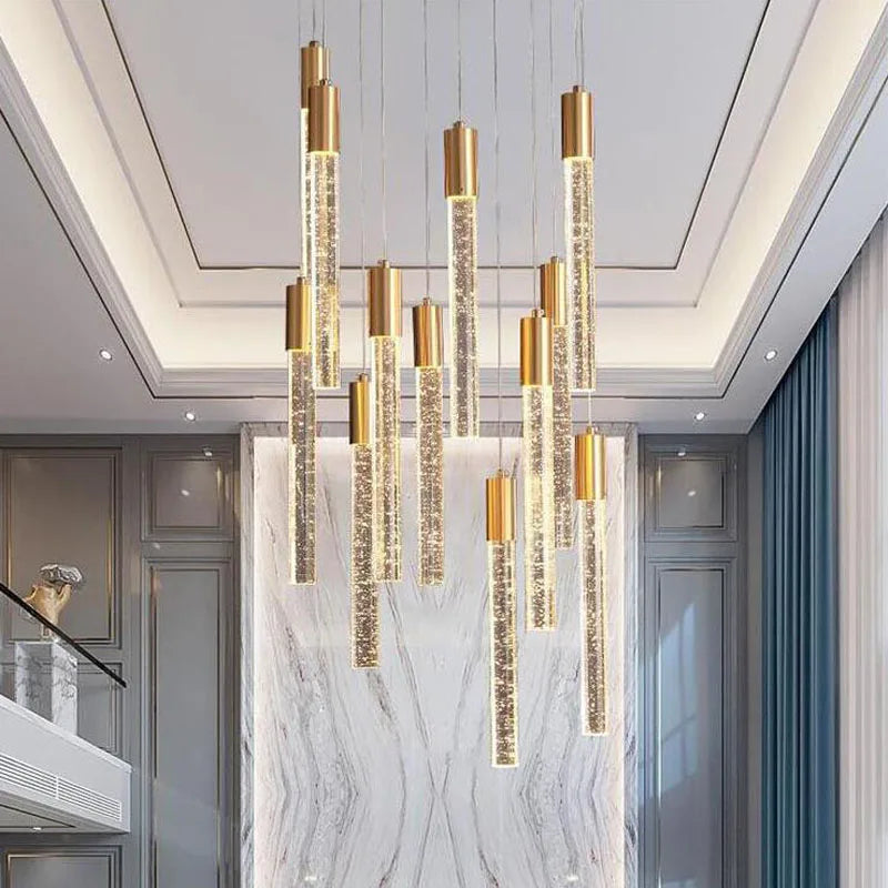 Bubble chandelier crystal chandelier duplex living room light luxury style modern simple LED living room duplex