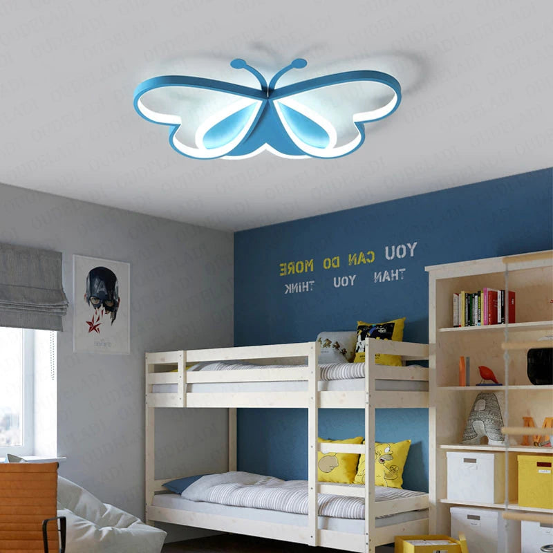 Nordic children's room bedroom light LED ceiling light pink / blue cartoon butterfly bedroom light AC85 - 265V