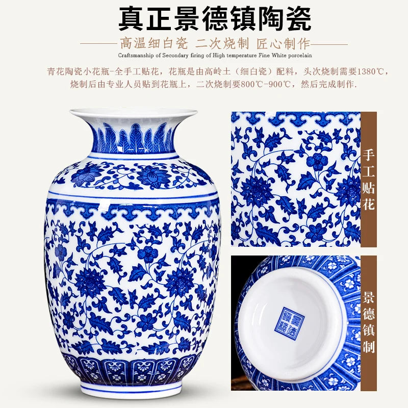 Blue and White Porcelain Vase Decoration living room flower arrangement antique decorative crafts Jingdezhen ceramics vases