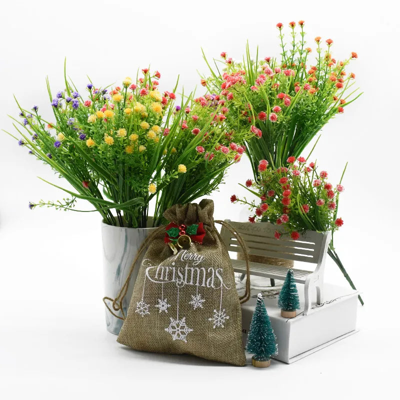 5 Forks 1 Bundle Artificial Plants Plastic Spring Grass Starry Wedding Outdoor Flower Pot Vases for Home Decoration Fake Flower