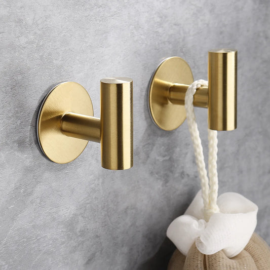 MR AND MS-Golden Brushed Coat Hangers Wall Mounted Hook For Home Self Adhesive Bathroom Rack 2/4pcs