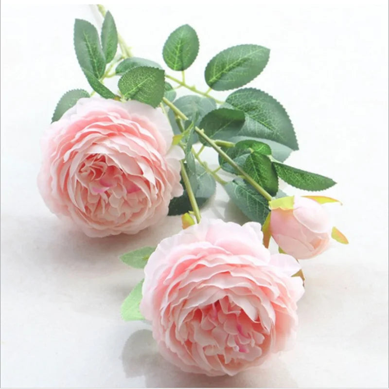 3 Heads Fake Peony Vases for Home Decoration Accessories Wedding Decorative Flowers Scrapbooking Garden Household Products