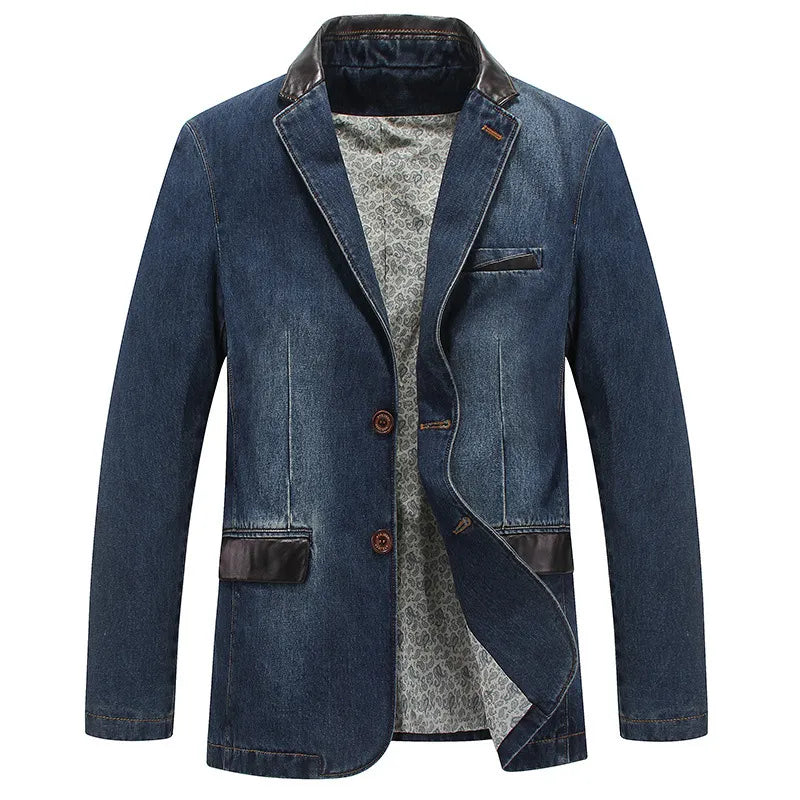 Plus Size Men's Jackets Denim Outwear Spring Autumn Men Clothing Male Blazers Suits Jeans Patchwork Leather Slim Fit Coat  MY190