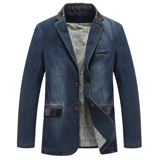 Plus Size Men's Jackets Denim Outwear Spring Autumn Men Clothing Male Blazers Suits Jeans Patchwork Leather Slim Fit Coat  MY190