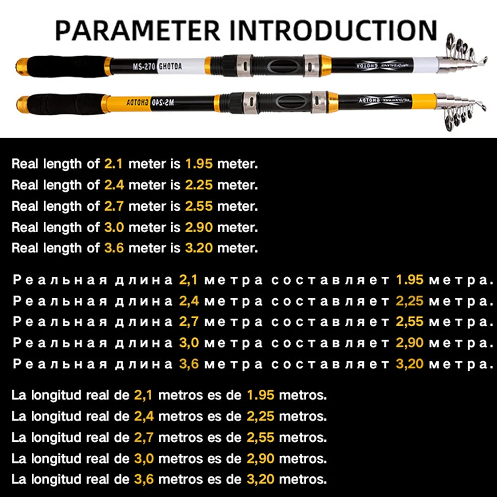 2.1m 2.4m 2.7m 3.0m 3.6m Carbon Fiber Telescopic Fishing Rod Portable Spinning Rod and Spinning Reels Multifunction set