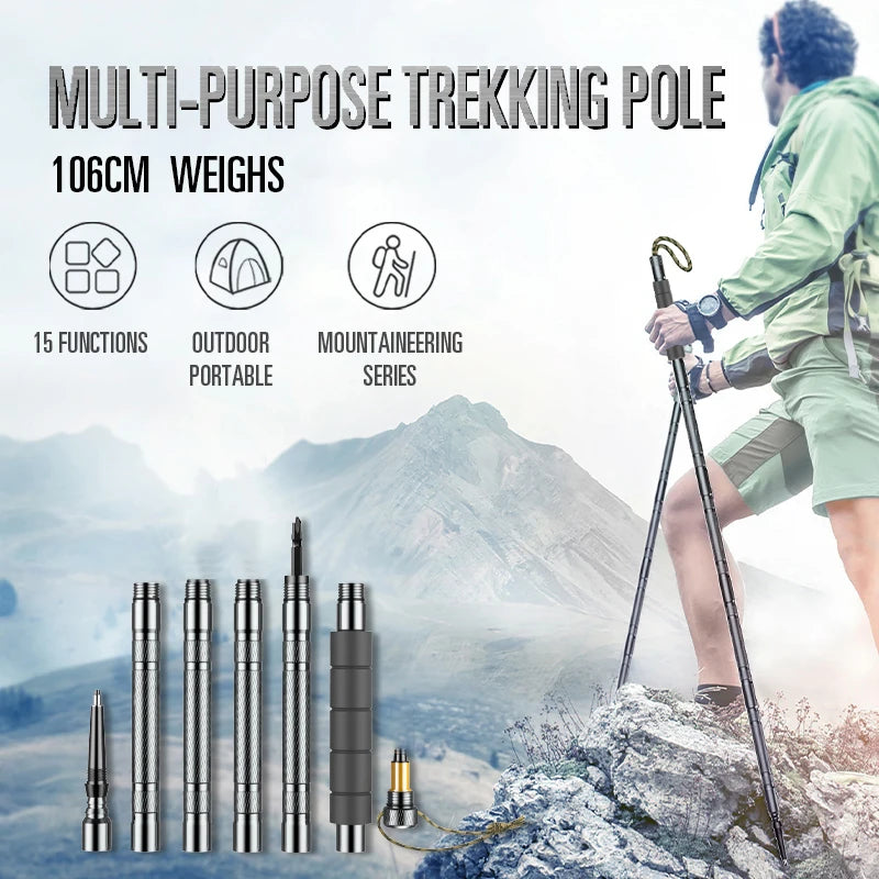 Trekking Poles Outdoor Defense Cane Tactical Stick Ultralight Aluminium Alloy Folding Hiking Tourism Camping Walking Stick 2023