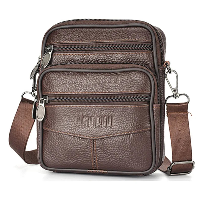 Men's Leather Shoulder Waist Bag Multi-function Mobile Phone Bag Head Layer Cowhide Body Bag Male Chest Bag Shoulder Bag