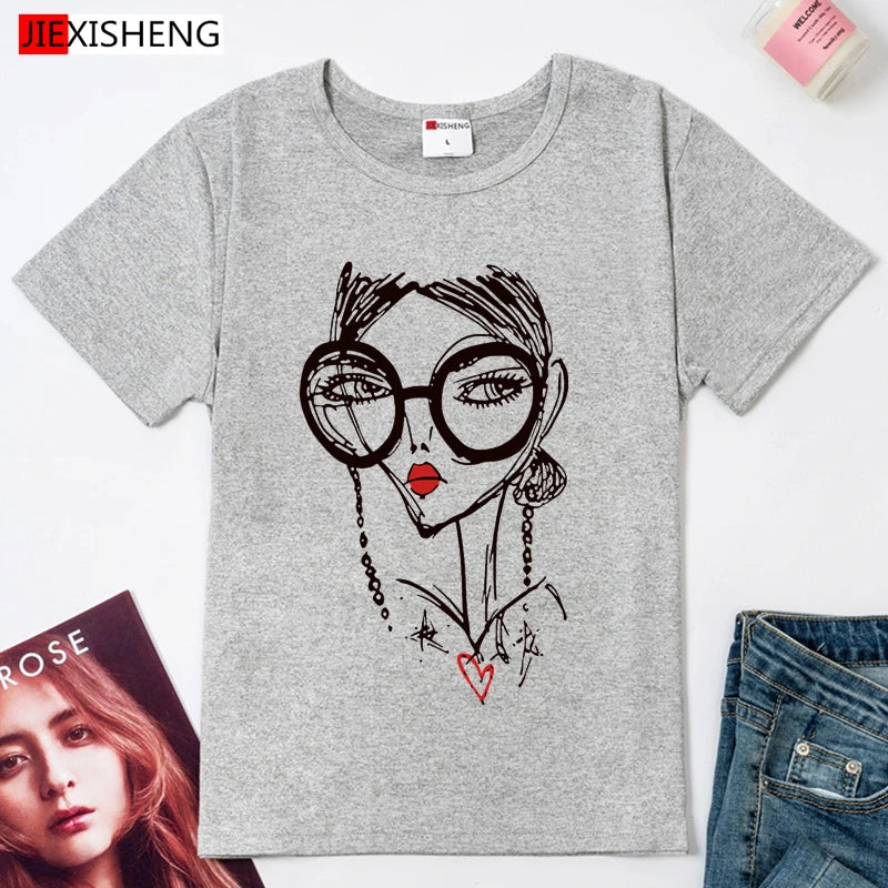 Hipster Cool Girl Print Women t shirt 2020 Summer Short sleeve O Neck Harajuku t-shirt Casual Plus size Women's clothing