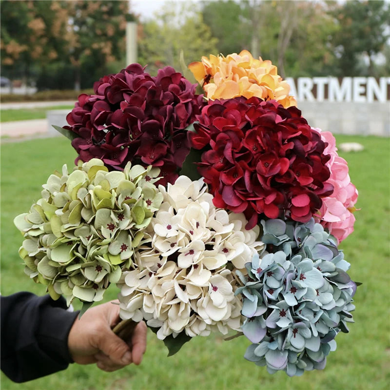 Silk Single Hydrangea Artificial Flowers Vases for Wedding Home Decoration Accessories Bride Holding Diy Craft Christmas Wreath