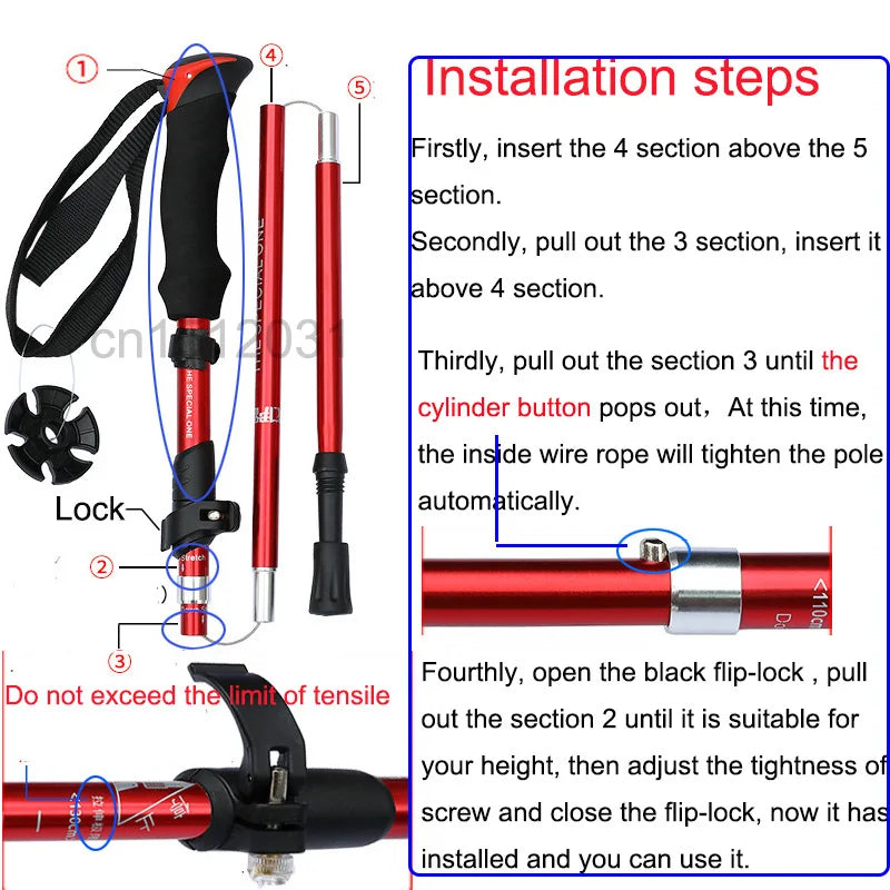 Outdoor 5-Section Folding Trekking Poles Collapsible Climbing Hiking Stick Adjustable Canes Aluminum Alloy Walking Poles Sticks