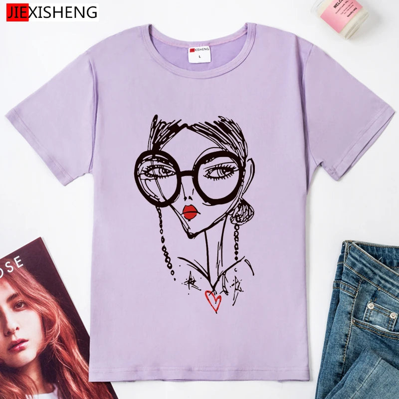 Hipster Cool Girl Print Women t shirt 2020 Summer Short sleeve O Neck Harajuku t-shirt Casual Plus size Women's clothing