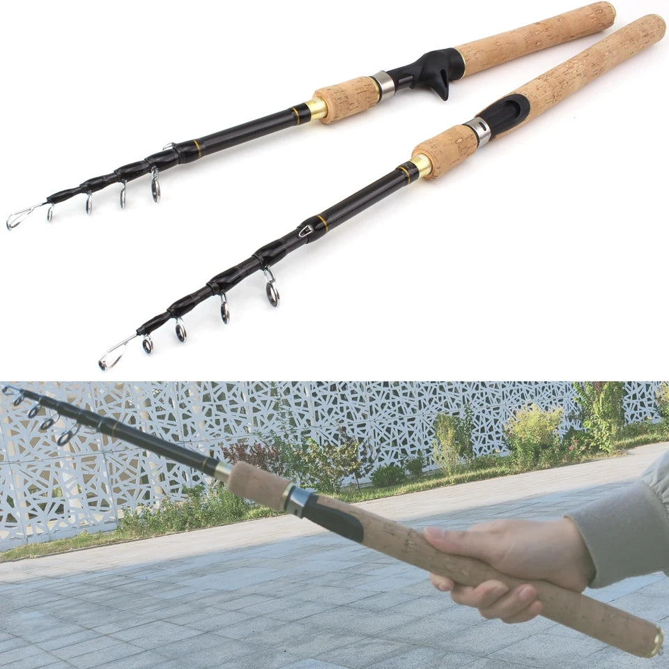 Promotion!  1.8m 2.1m 2.4m 2.7m Spinning Fishing Rod M power Hard Telescopic Carbon Fiber Travel pole wooden handle