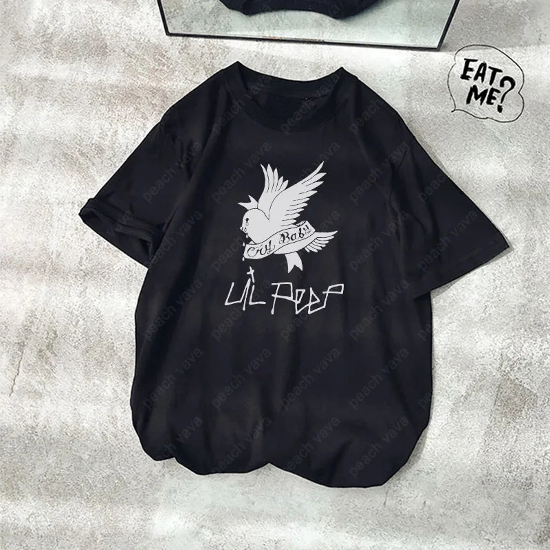 Summer T-shirt lil peep hip-hop singer loose fun letter printing Harajuku loose casual chic short-sleeve tops women's clothing