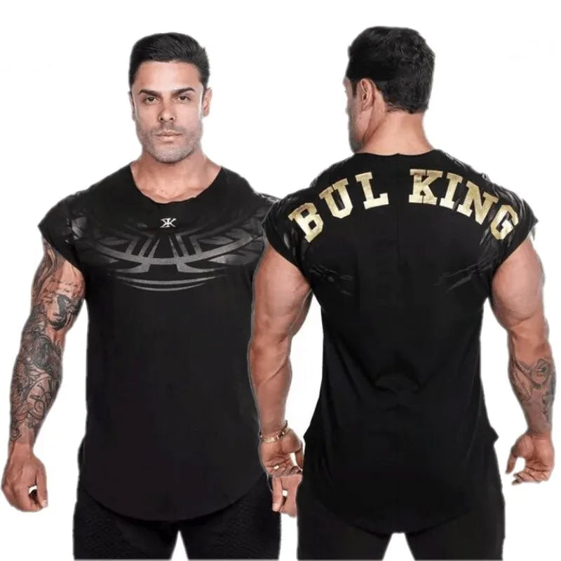 Mens Cotton Printed t shirt Summer Gyms Fitness Bodybuilding sleeveless T-Shirts Male Fashion Casual Workout Tees Tops Clothing