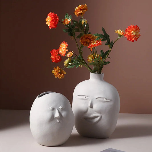 Ceramic Vases Abstract Human Head Art Face Nordic Decor Flower Pots Modern Living Room Flower Arrangement Ornaments Crafts