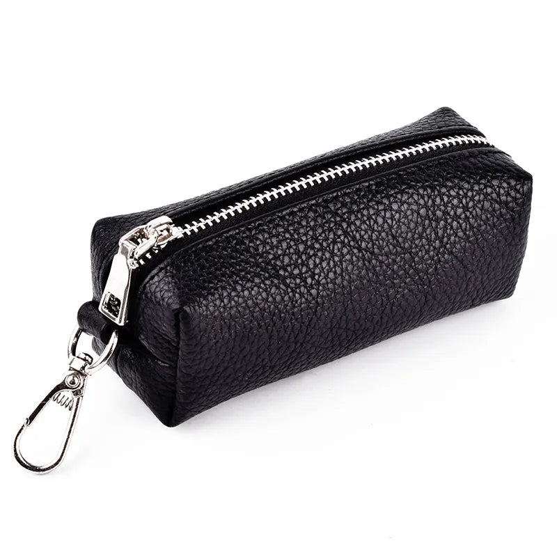 Genuine Leather Car Key Cover Keychain Housekeeper Bag Zipper Organizer Case EDC Pouch Key Holder Wallet Men Women