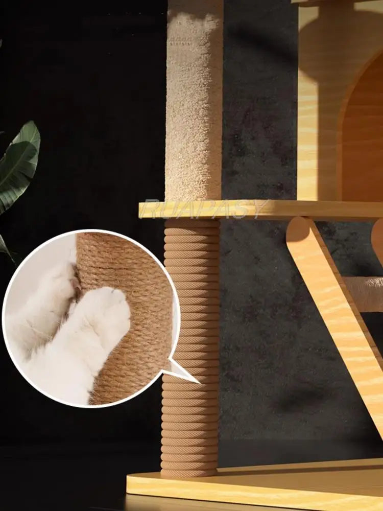 Multi-Level Wood Cat Tree Toys Post Condo Cat Tree Shelf Scratching Jumping Platform Cozy Perch Nest Tower Scratcher Climbing