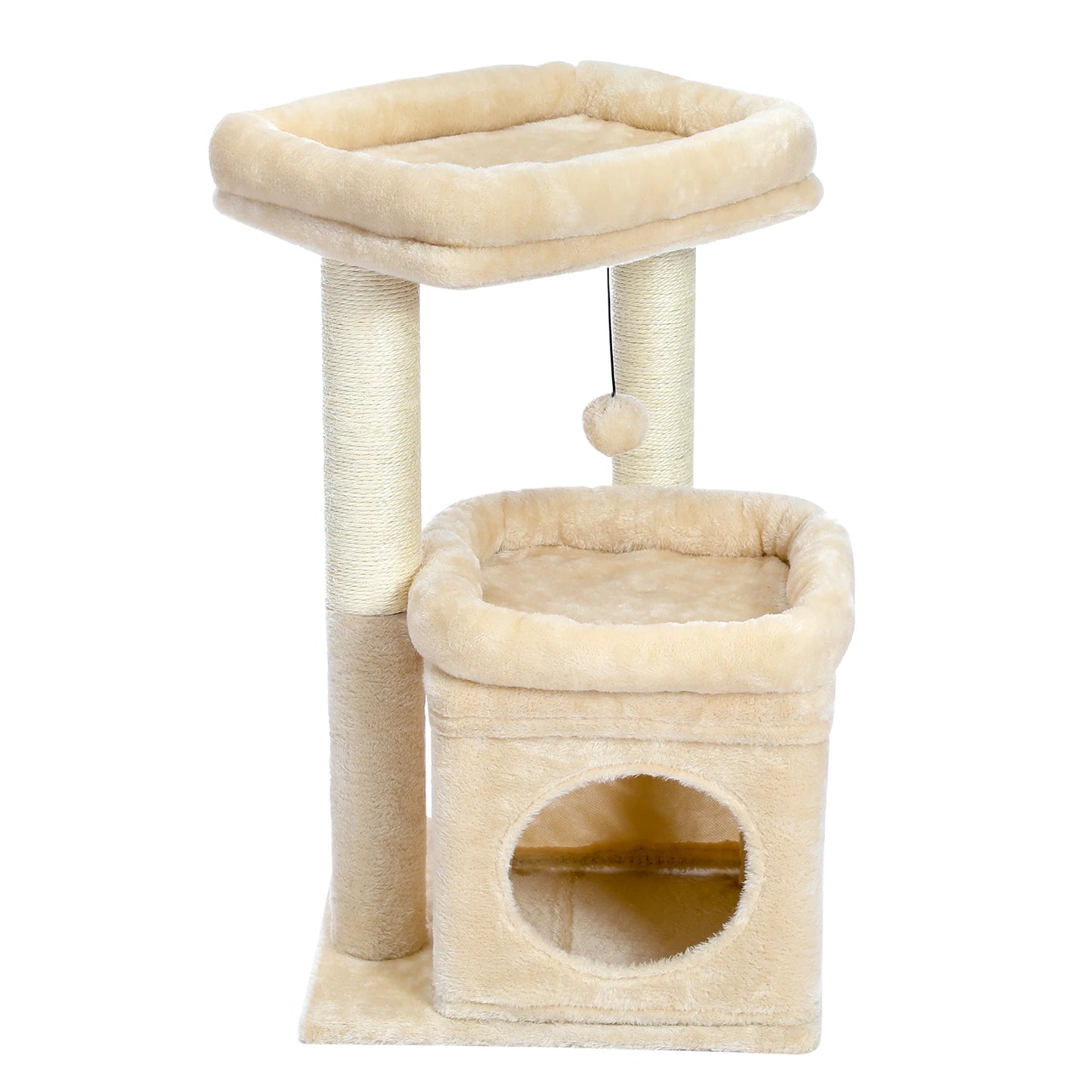 Cat Tree Cat Tower for Indoor Cats with Private Cozy Cat Condo Natural Sisal Scratching Posts and Plush Pom-pom for Small Cats