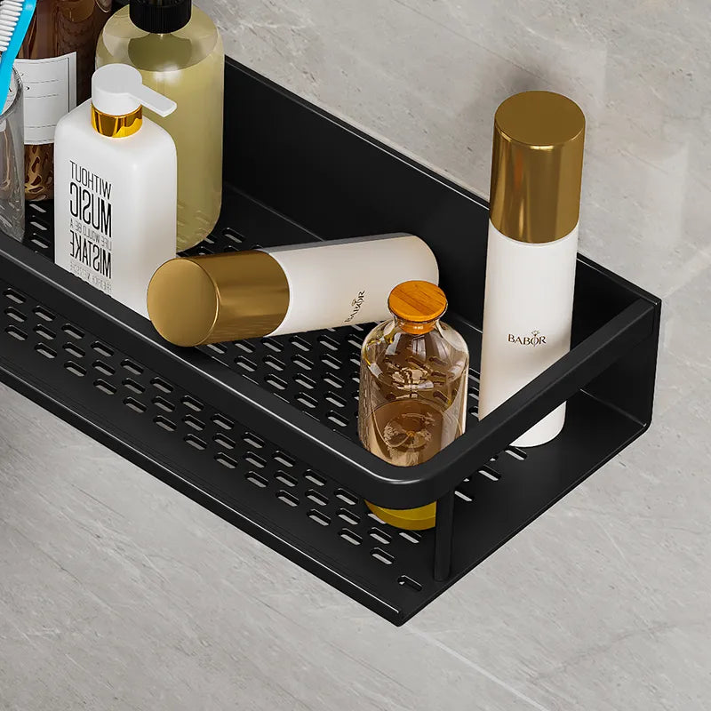 Black Space Aluminum shelf for shower no drill Toilet Rack Wall-mounted Bathroom Shelves Basket Set For Kitchen Accessories