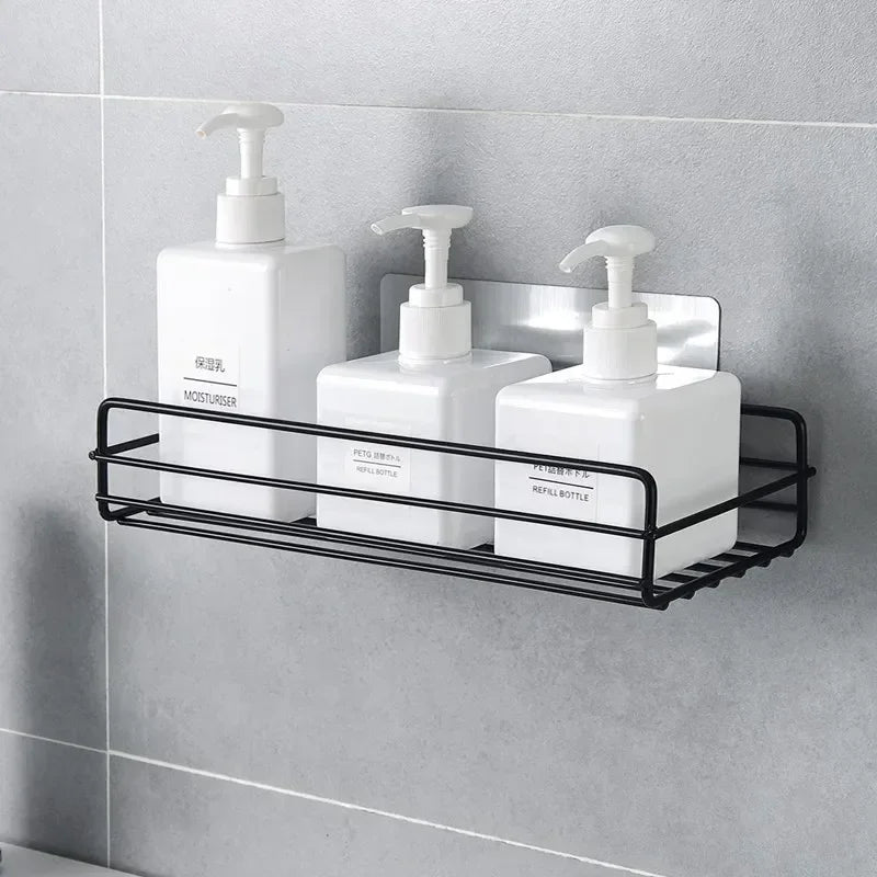 Japanese-style wrought iron bathroom shelf wall-mounted shower gel storage rack toilet free punch toiletry stand