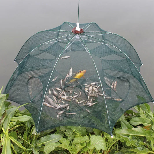 Strengthened 4/6/8 Holes Automatic Fishing Net Shrimp Cage Nylon Foldable Fish Trap Cast Net Cast Folding Fishing Net Outdoor