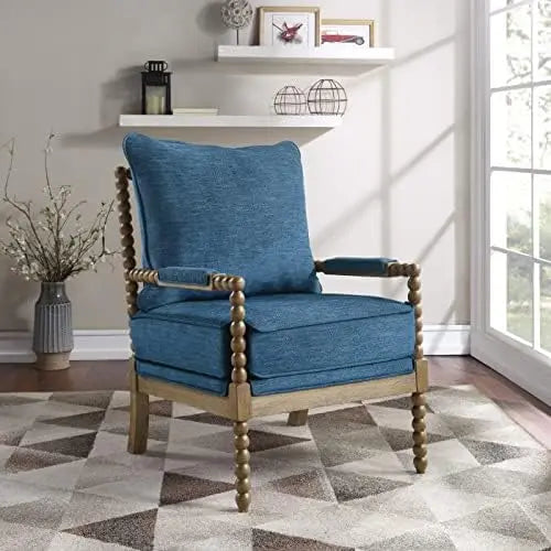 Spindle Accent Chair, Brush Charcoal Finish with Navy Blue