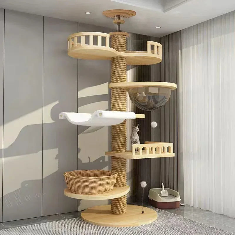 Cat Scratching Post Multistory Cat Villa Solid Wood Thickened and Stable Cat Post Cat Climbing Toy Cat Leisure Hammock