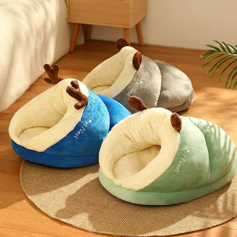 Winter Cat Bed Slippers Shape Warm Pet Bed House Long Plush Dog Bed Warm Sleeping Bag Sofa Cushion Nest For Small Dogs Cats