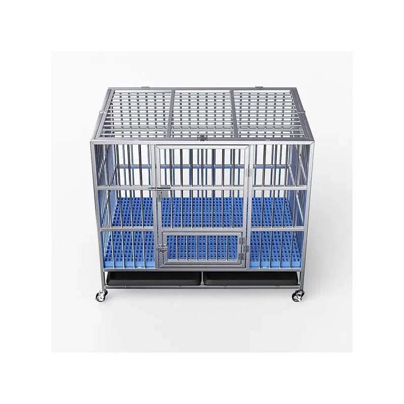 Outdoor Heavy High Strength Stainless Dog Cages With Wheels, Foldable Strong Stainless Steel Large Dog Cage Metal Dog Kennel