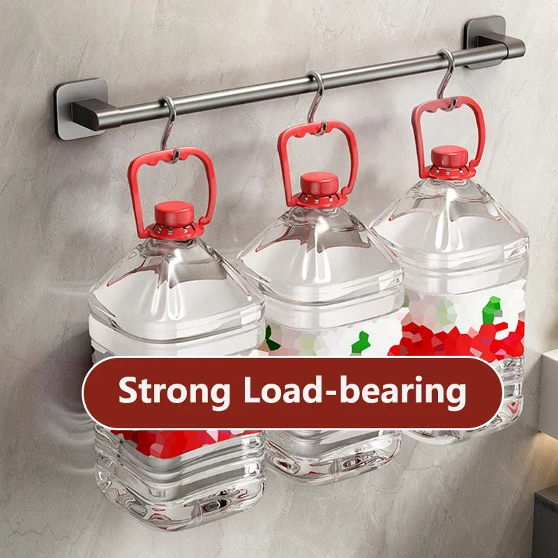 Towel Holder Space Aluminum Bar No Drilling Bathroom Organizers Self-adhesive Towel Bar Bathroom Shelves Kitchen Storage Rack