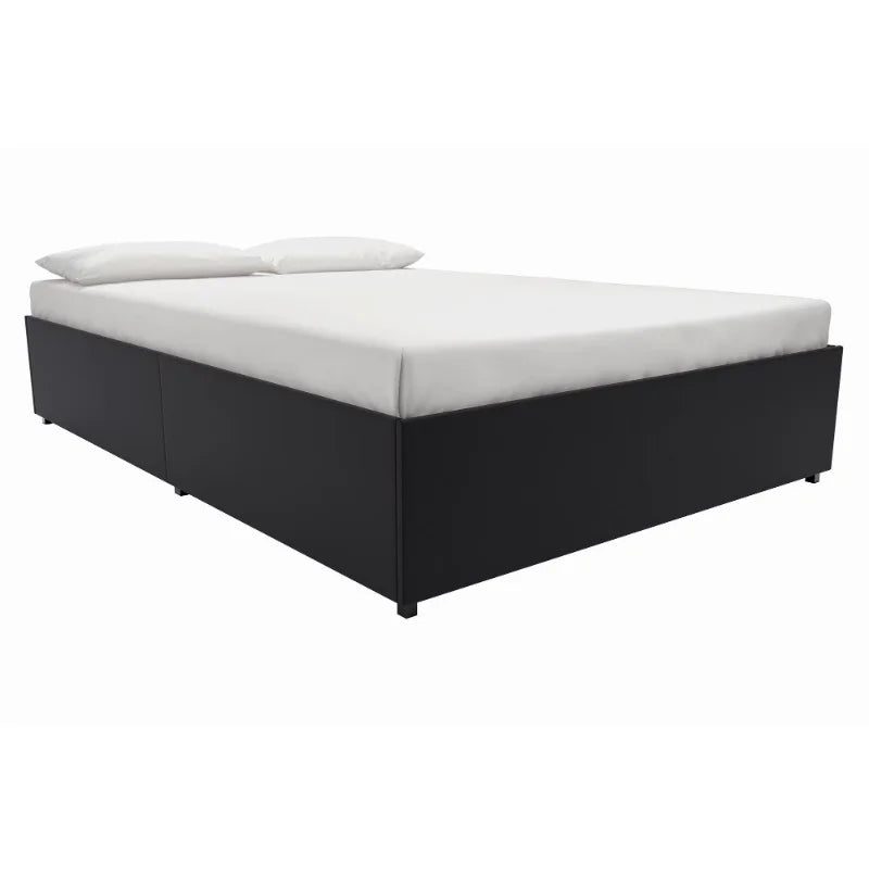 River Street Designs Maven Platform Bed With Storage, Queen, Black Faux Leather bedframe bedroom furniture