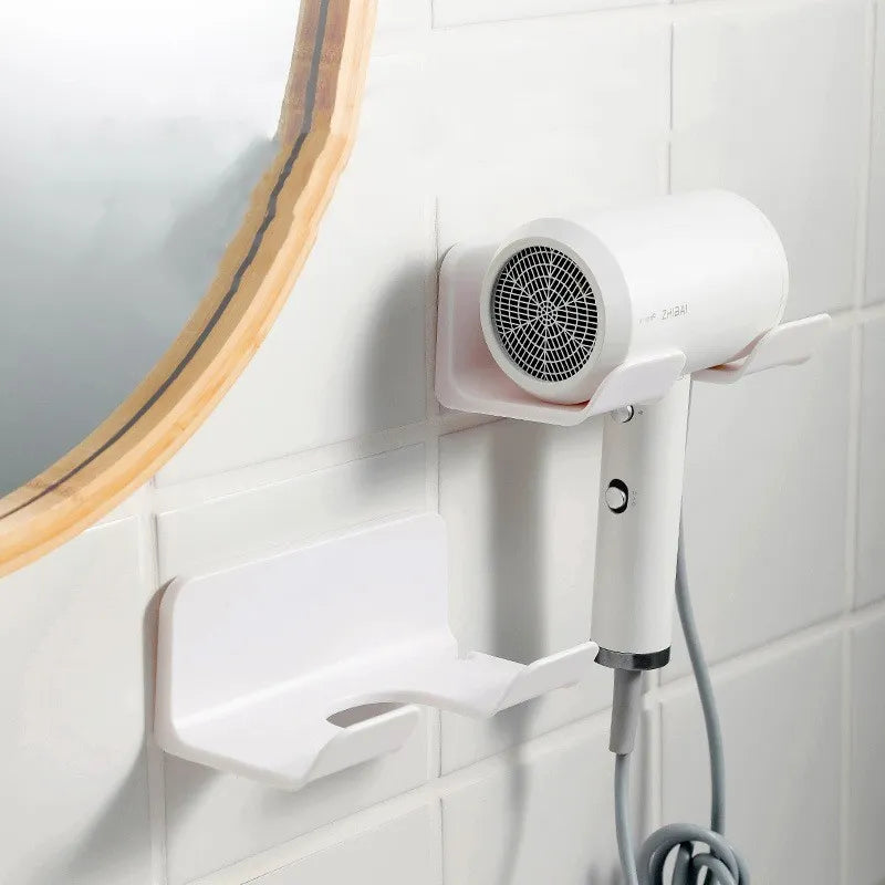 Bathroom Wall Mounted Hair Dryer Holder Storage Rack Self-adhesive Plastic Household Washroom Organization Shelves