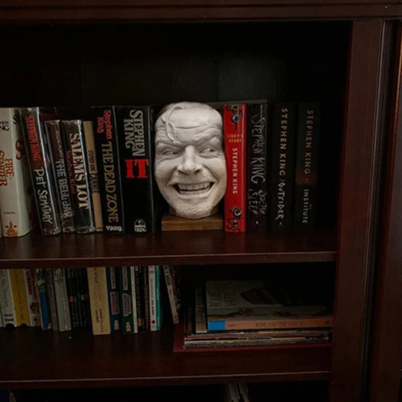 Sculpture of The Shining Bookend Library Here's Johnny Figurine Resin Craft Desktop Ornament Funny-face Book Shelf Statue Decor