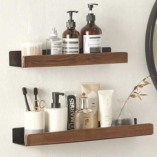 Bathroom Rack Wall-mounted Shower Room Toilet  Nordic style Shelf Cosmetic Storage kitchen Multi-purpose Shelf Solid Wood