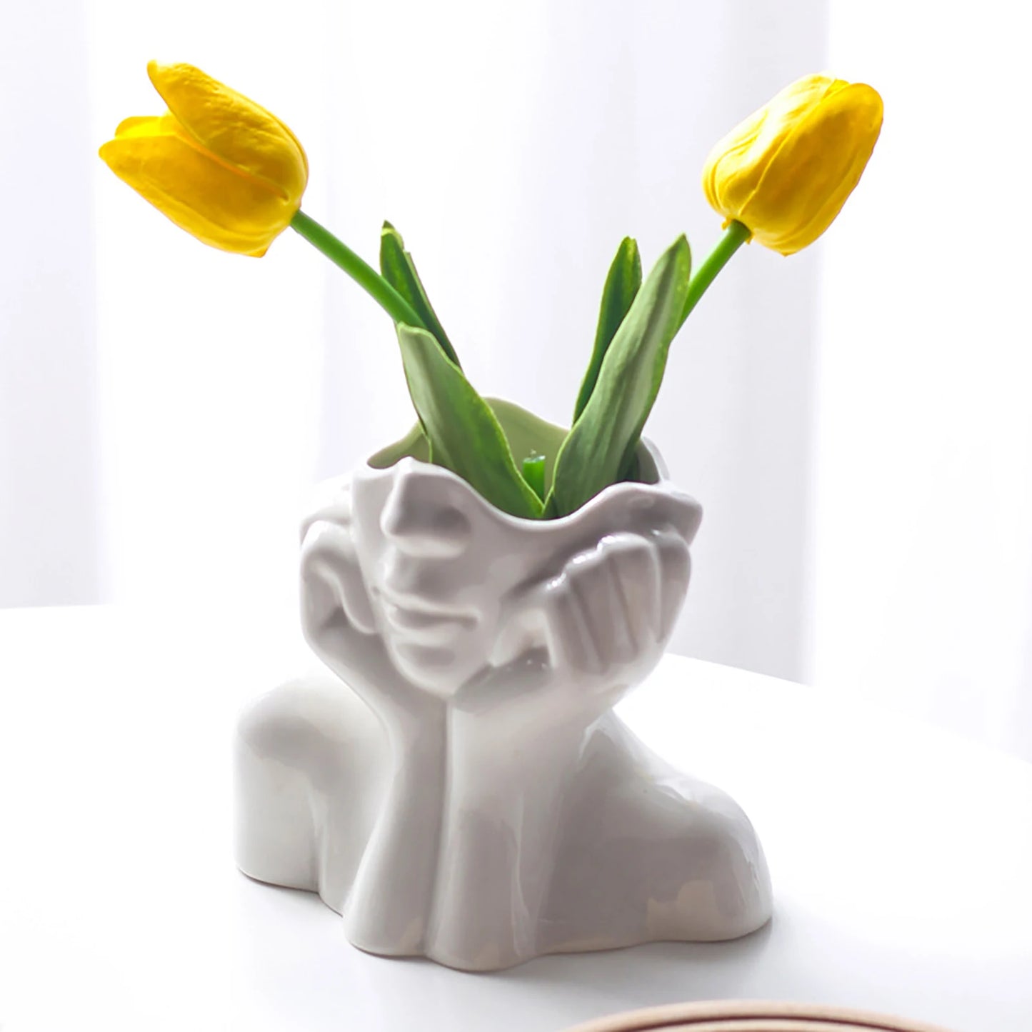 Human Face Ceramic Flower Vase Girls Body Art Ceramic Vases Living Room Flower Arrangement Plant Flower Pot Home Decor