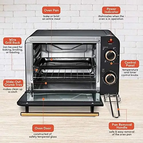 ETO1200B Vintage Diner 50\u2019s Retro Countertop Toaster Oven, 1300W, Bake, Broil, Toast, with Temperature  & Adjustable 60 Dtf